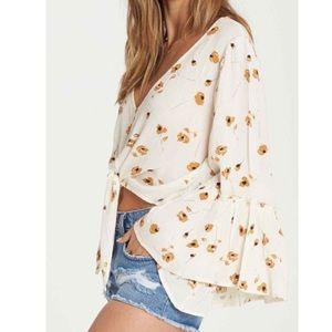 Autumn floral bell sleeve blouse